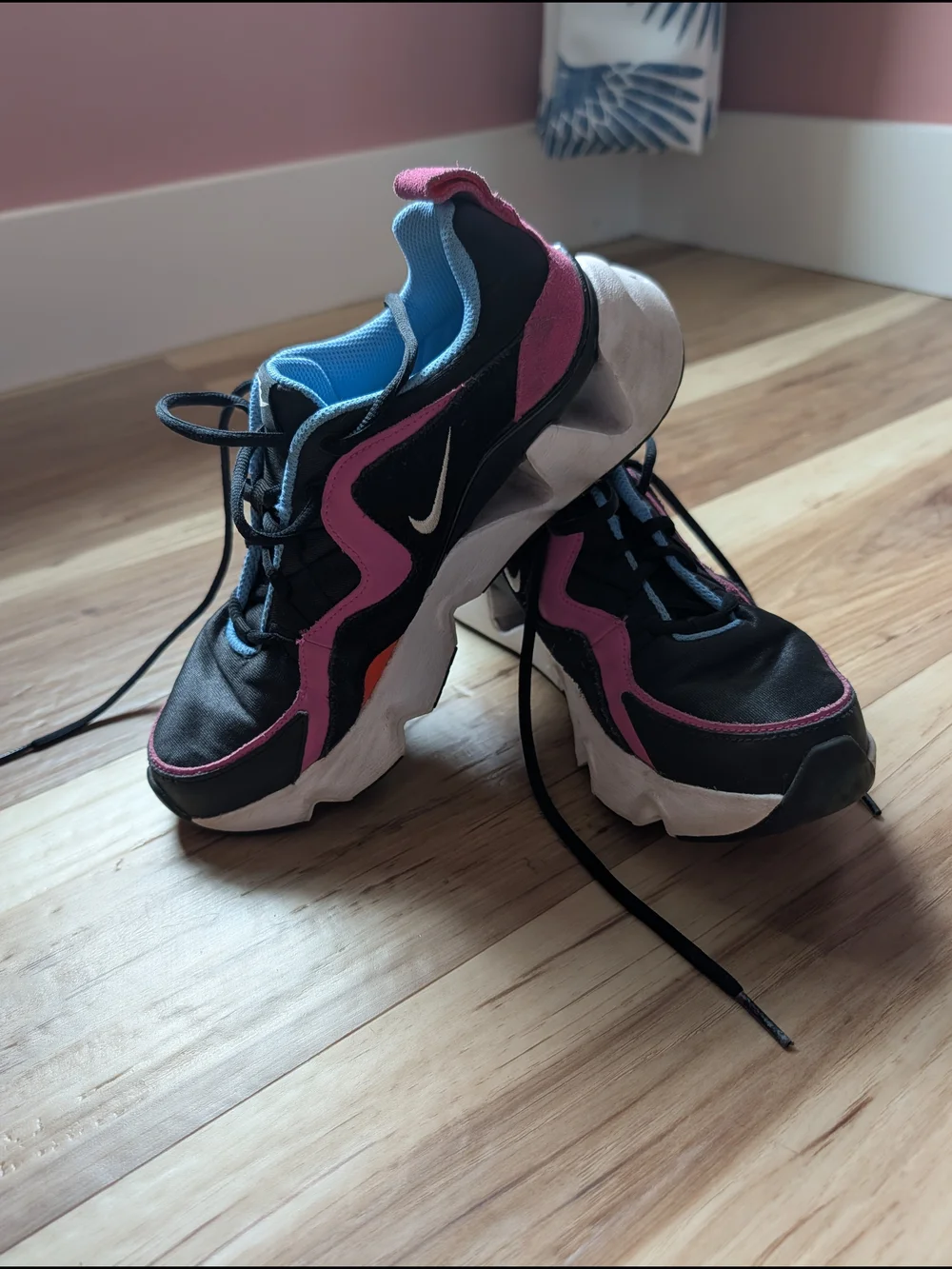 Nike Women's Black Sneakers with Pink and Light Blue Accents
